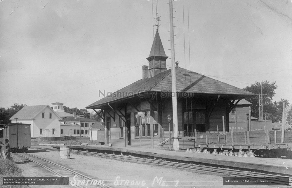Postcard: Railroad Station, Strong, Maine